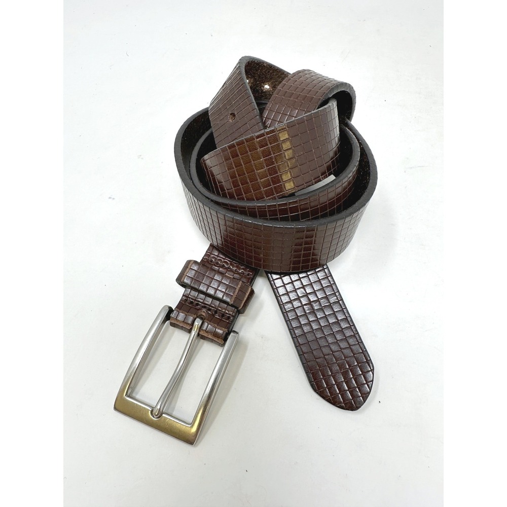 Wilsons Leather 1" Embossed Check Brown Leather Belt 44